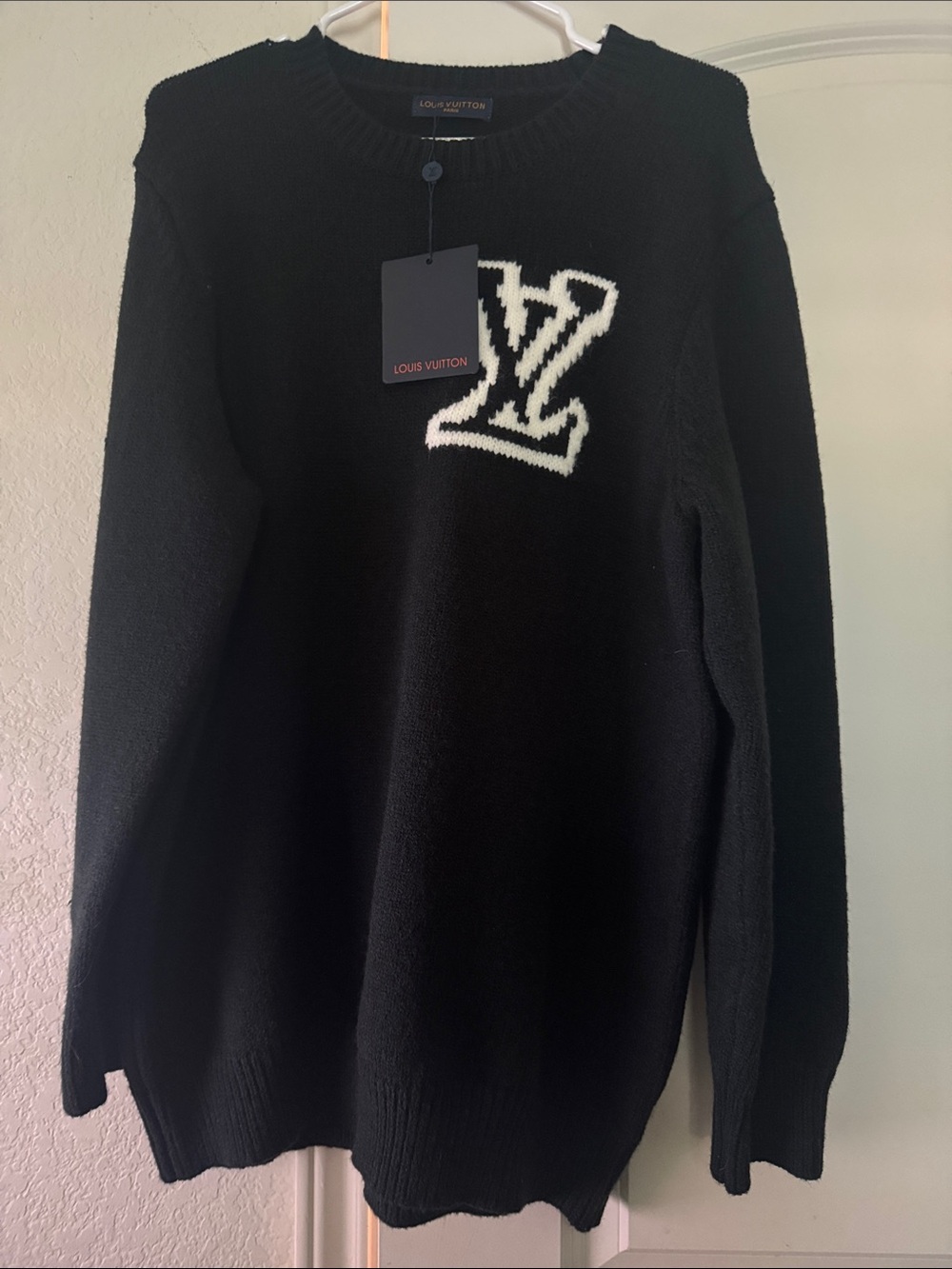 Louis Vuitton Black Crewneck Sweater with White LV Patch